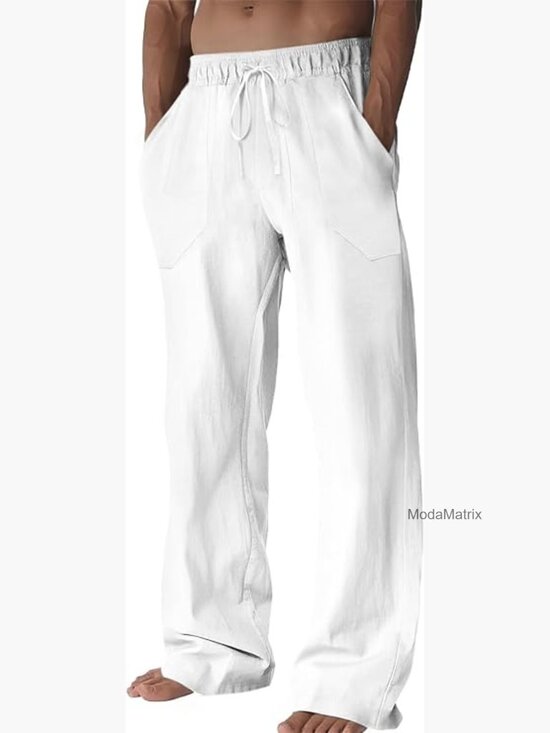 Other - Mens Linen Drawstring Elastic Waist Straight Leg Casual Pants Summer Beach Yoga
